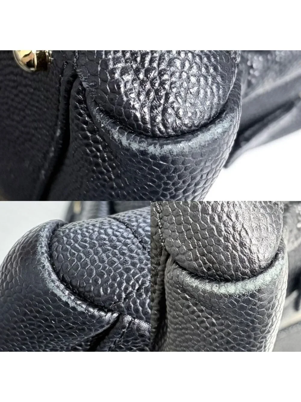 Chanel Handbag Quilted Chain Tote CC Logo Shoulder Caviar Leather Black Gold